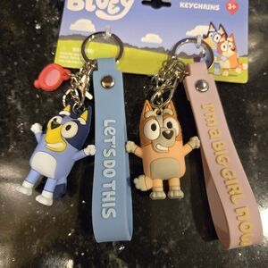 Bluey Character Keychain Set - Blue and Pink Silicone Strap Keyrings